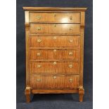 A 19th century Continental tall chest mahogany, kingwood with ebony and satinwood stringing,