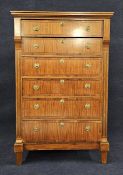 A 19th century Continental tall chest mahogany, kingwood with ebony and satinwood stringing,