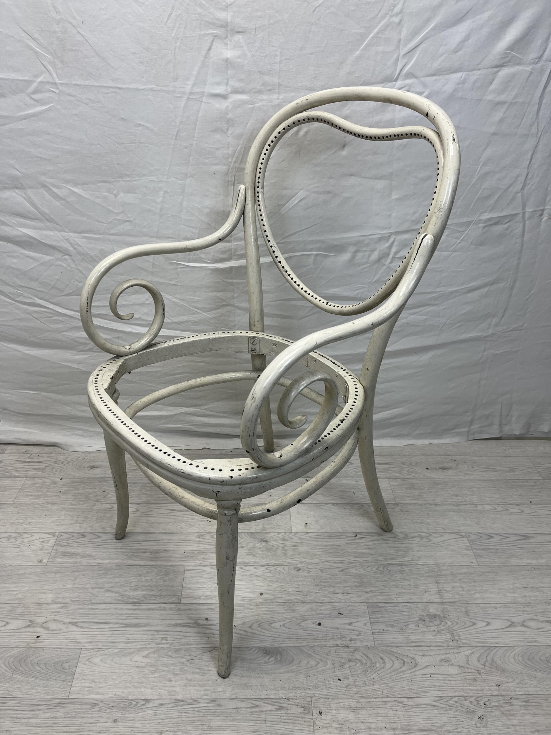 A late 19th century painted Thonet style armchair with scrolling arms and heart motif to the back. - Image 3 of 3