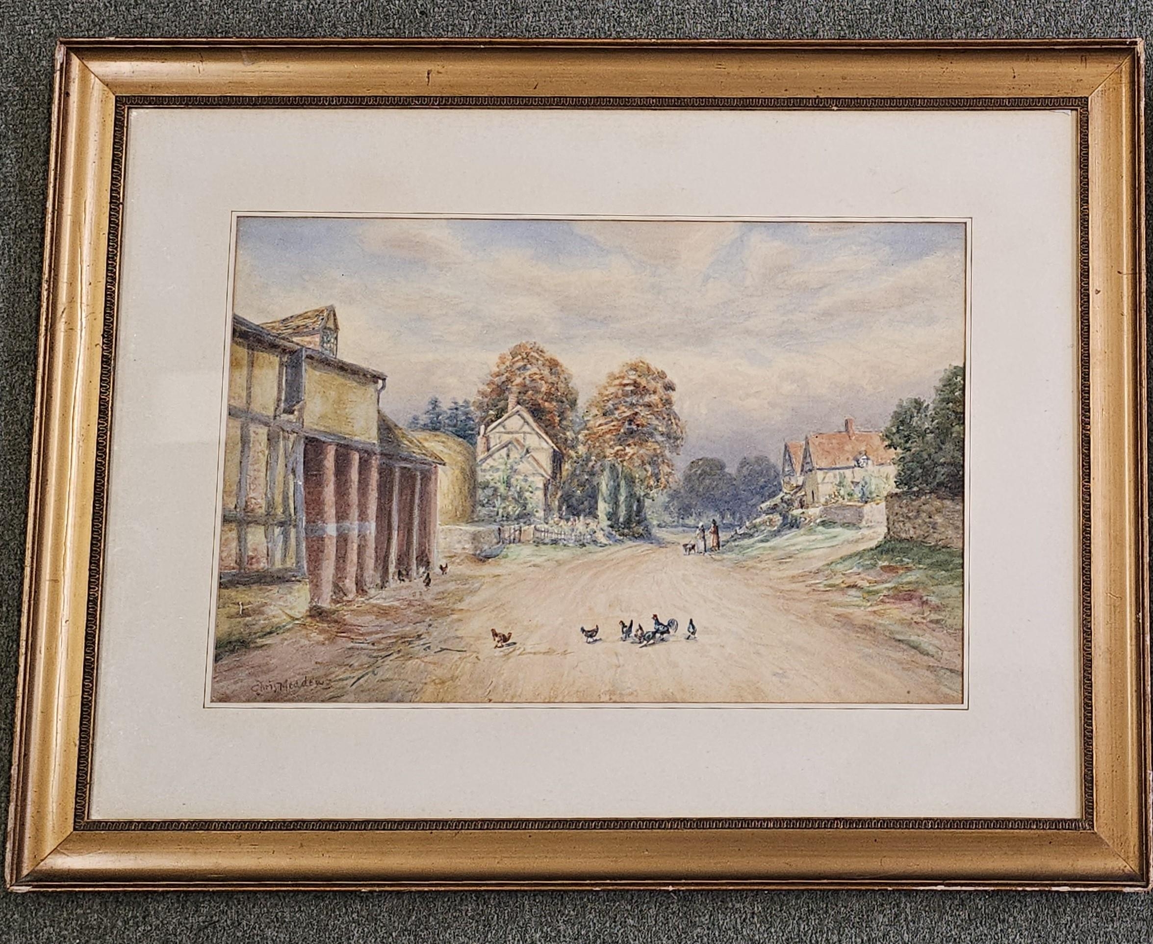 A framed and glazed watercolour, Warwickshire village scene, signed Chris Meadows. H.58 W.78cm. - Image 2 of 5