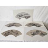 A collection of five Japanese fan prints on fabric. H.43 W.64cm.