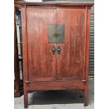 Hall cupboard, C.1900 Chinese, lacquered with fitted interior. H.176 W.113 D.64cm.