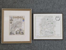 Two framed and glazed maps; Gloucestershire and Wiltshire. Largest H.40 W.47cm.