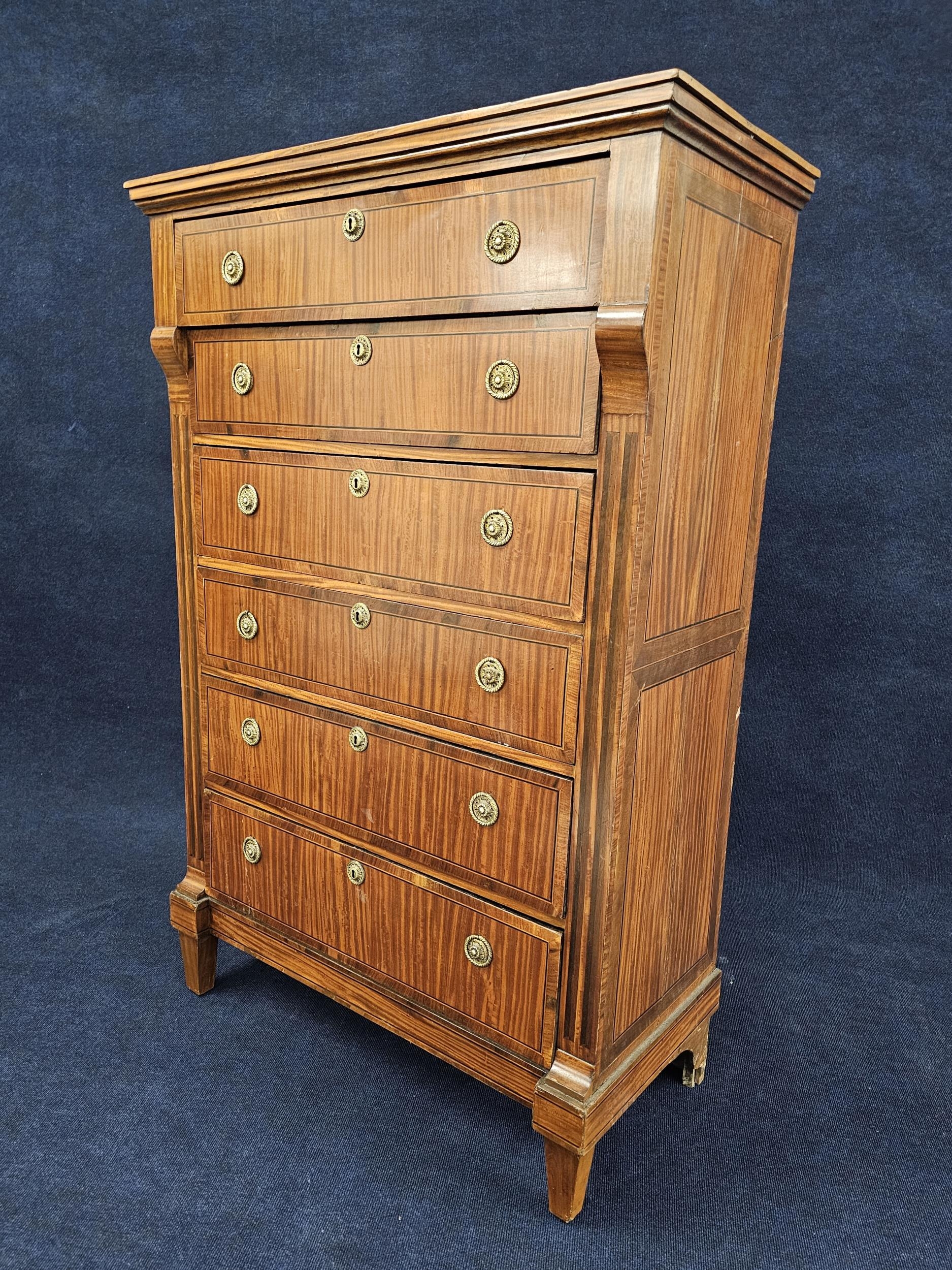 A 19th century Continental tall chest mahogany, kingwood with ebony and satinwood stringing, - Image 3 of 7