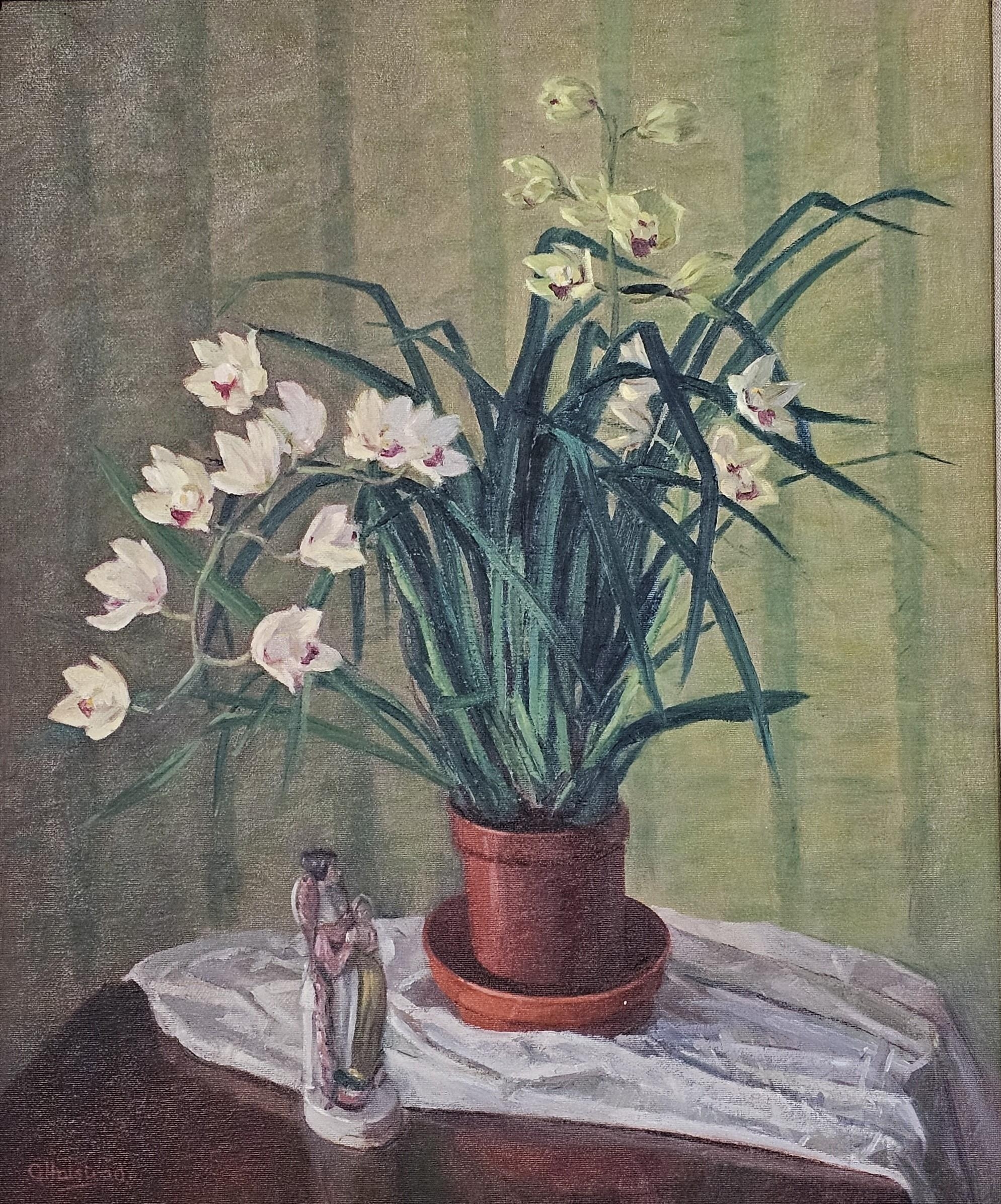 Oil on board, still life study, signed. H.72 W.61cm.