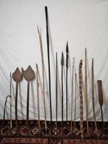 A large collection of spears, bows and other weapons. Longest is L.235cm.