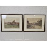 John Terris (1865-1914), a pair of framed and glazed watercolours, rural scenes, signed. H.44 W.