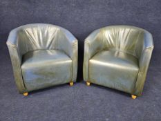 Tub armchairs, a pair, contemporary leather upholstered. H.74cm.