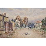 A framed and glazed watercolour, Warwickshire village scene, signed Chris Meadows. H.58 W.78cm.