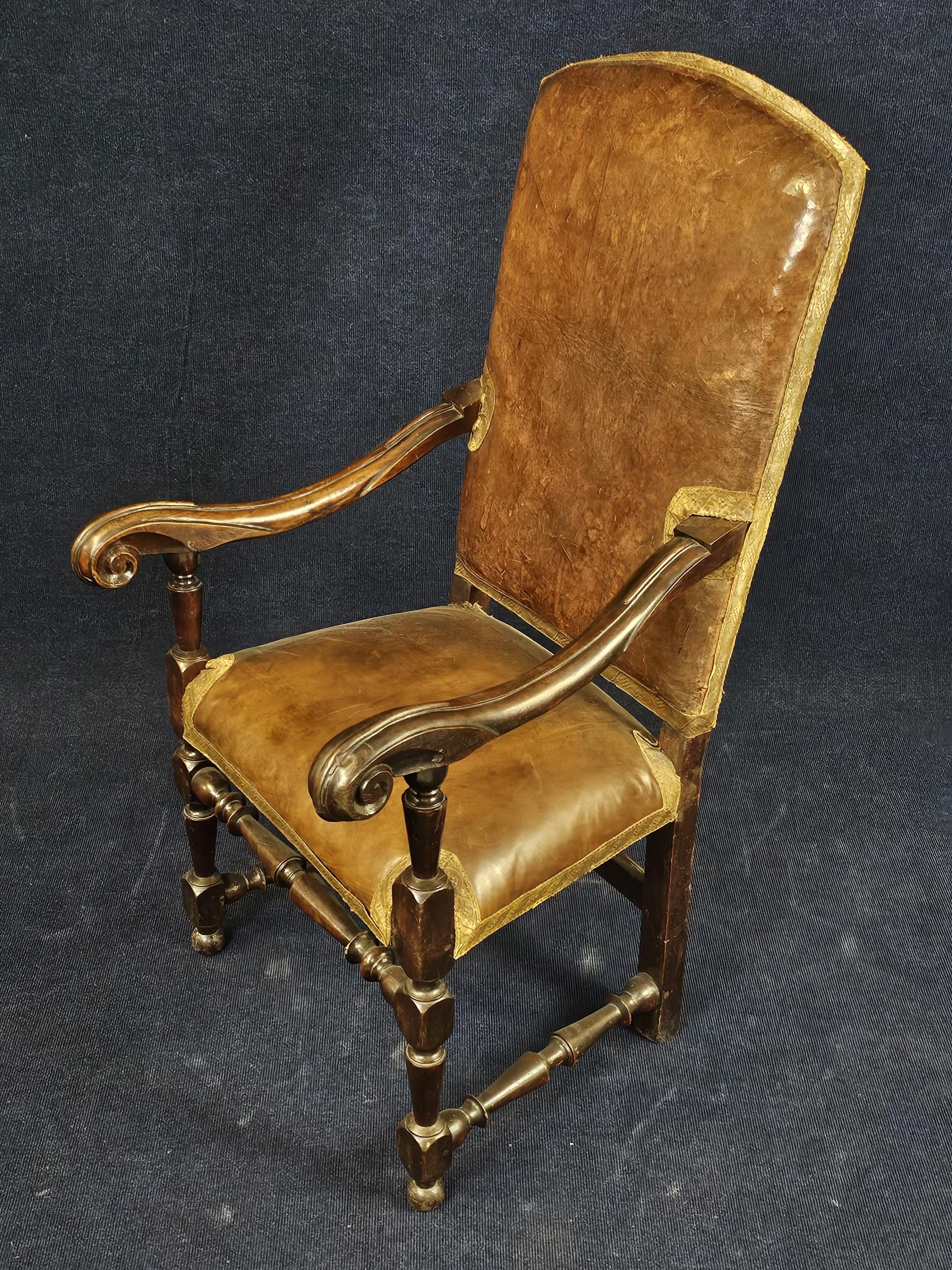 A 19th century Continental carved armchair in leather upholstery. - Image 3 of 6