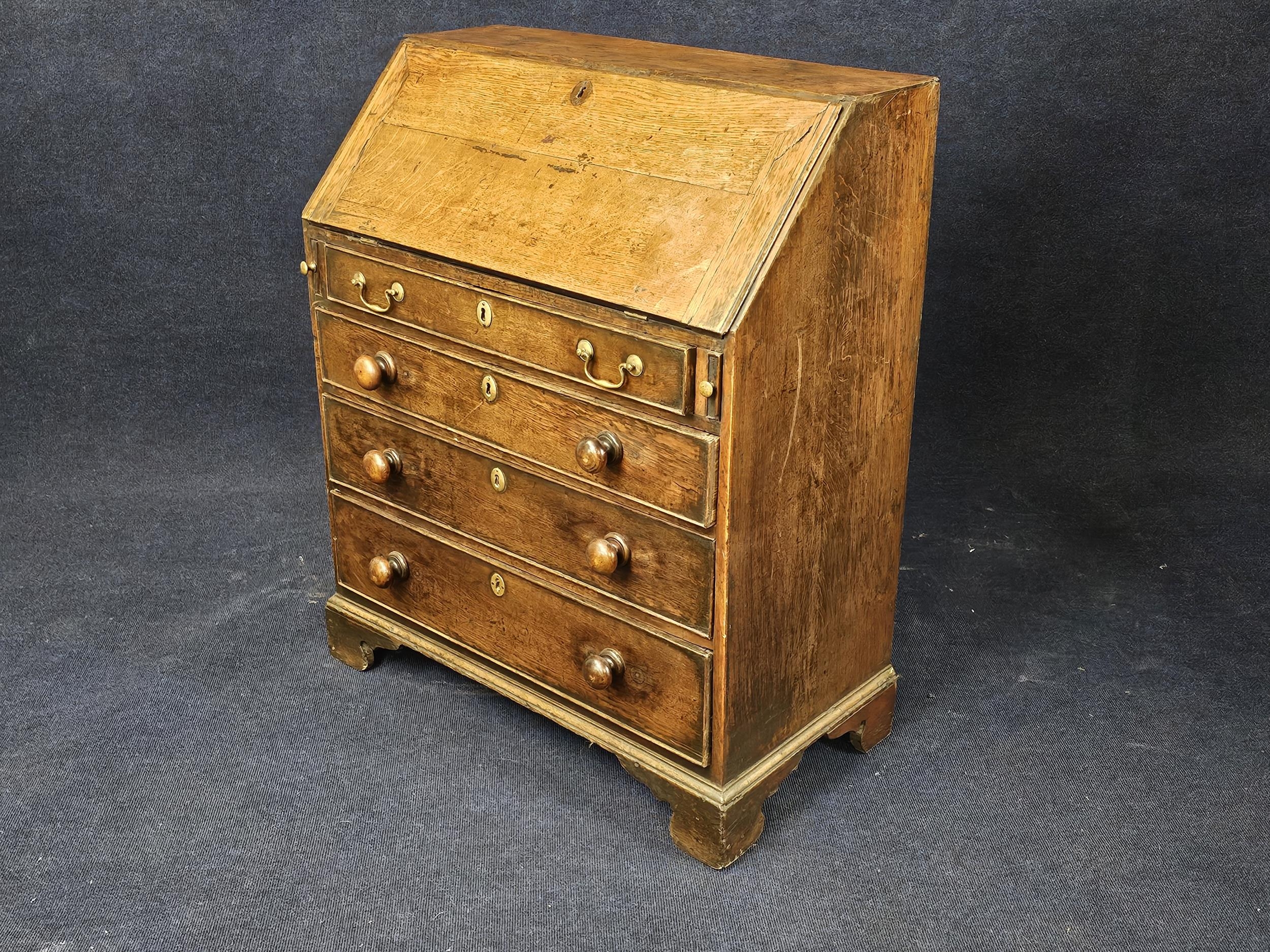 Bureau, 18th century country oak. H.109 W.98 D.42cm. - Image 2 of 6