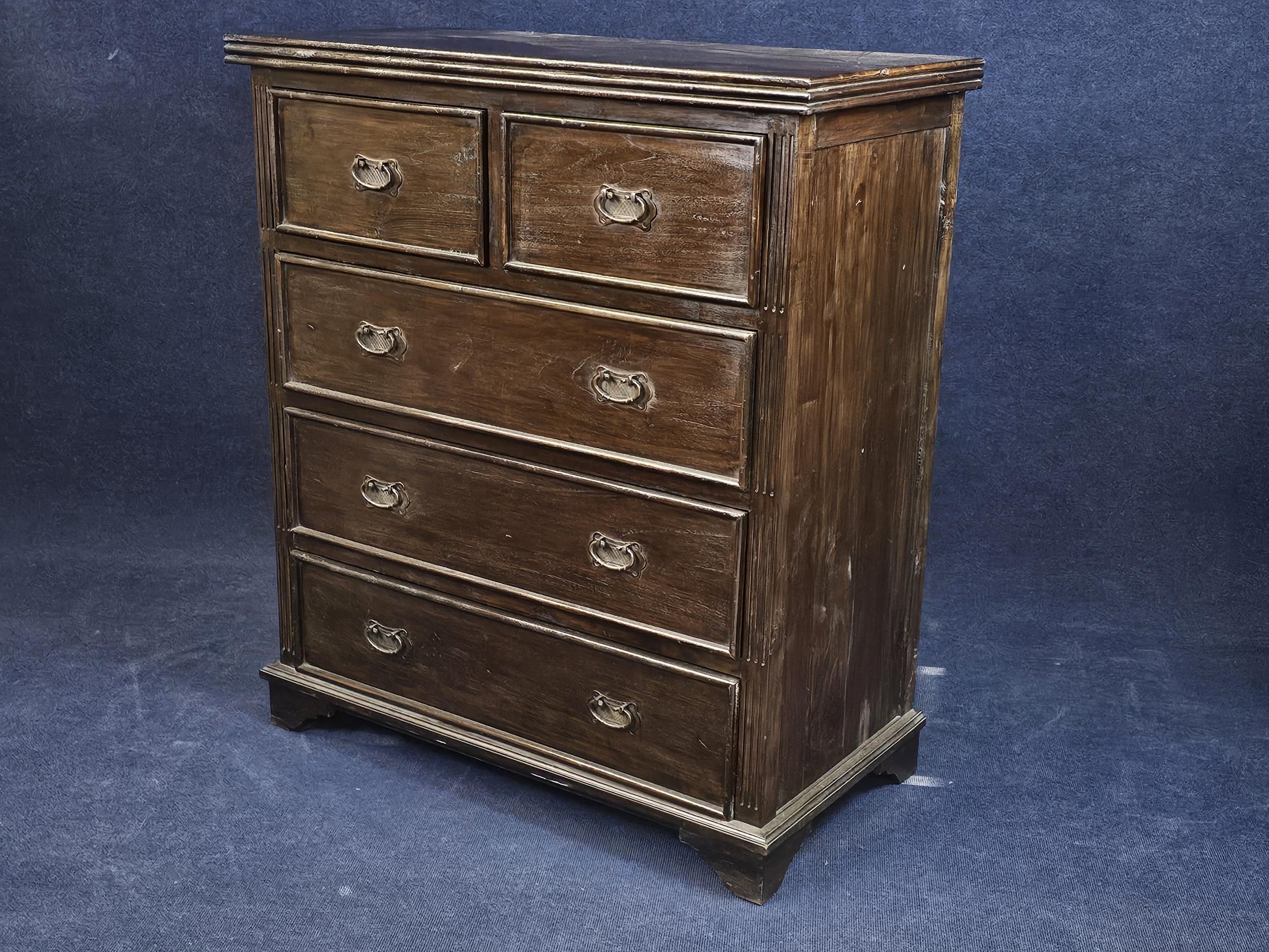 Chest of drawers, 19th century style Indian teak. H.121 L.101 D.56cm. - Image 2 of 3