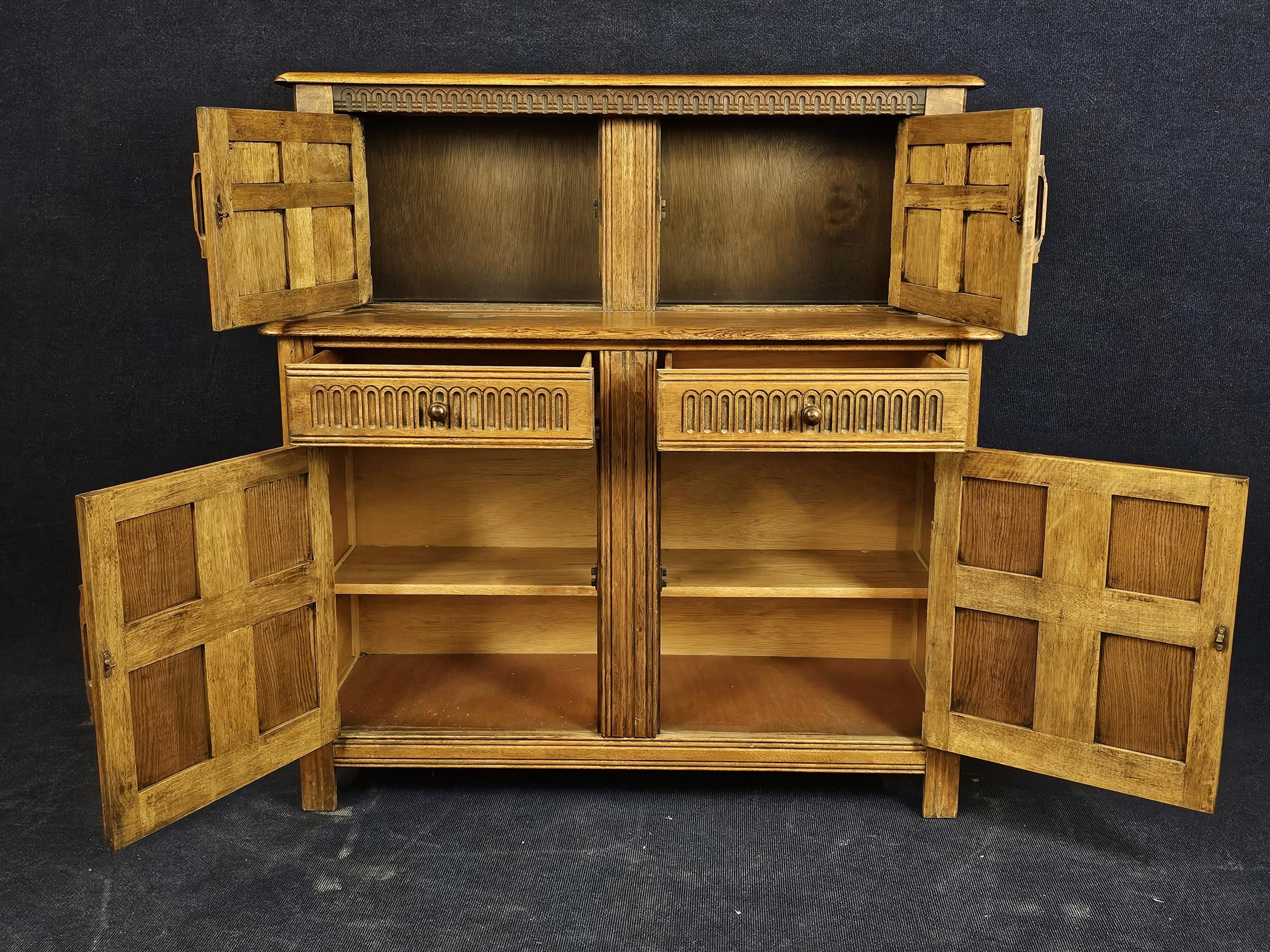 Court cupboard, mid century oak. H.124 W.120 D.44cm. - Image 3 of 6