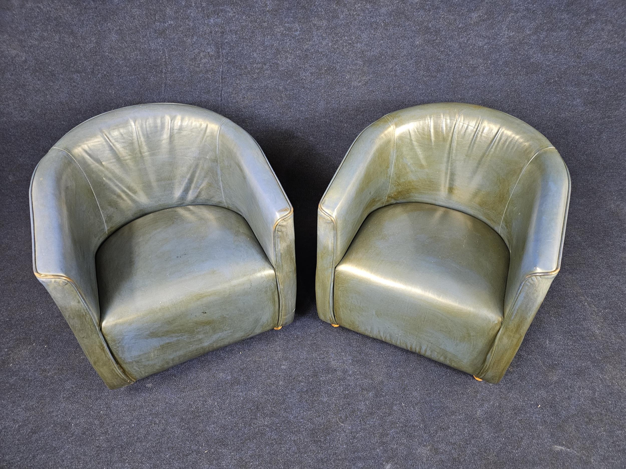 Tub armchairs, a pair, contemporary leather upholstered. H.74cm. - Image 2 of 4