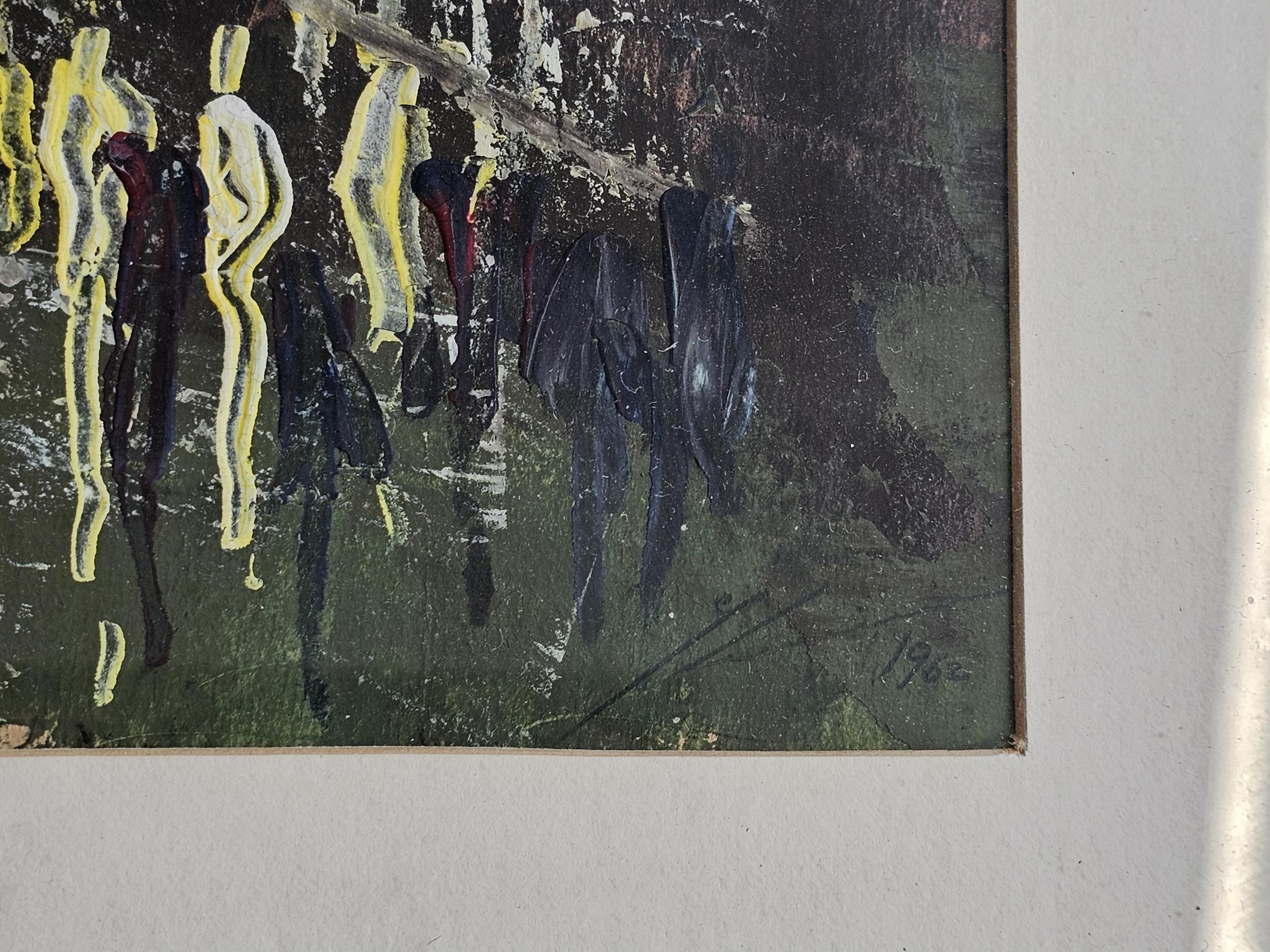 A pair of framed mid century impasto cityscape works, indistinctly signed. H.60 W.43cm. - Image 7 of 8