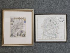 Two framed and glazed maps; Gloucestershire and Wiltshire. Largest H.40 W.47cm.