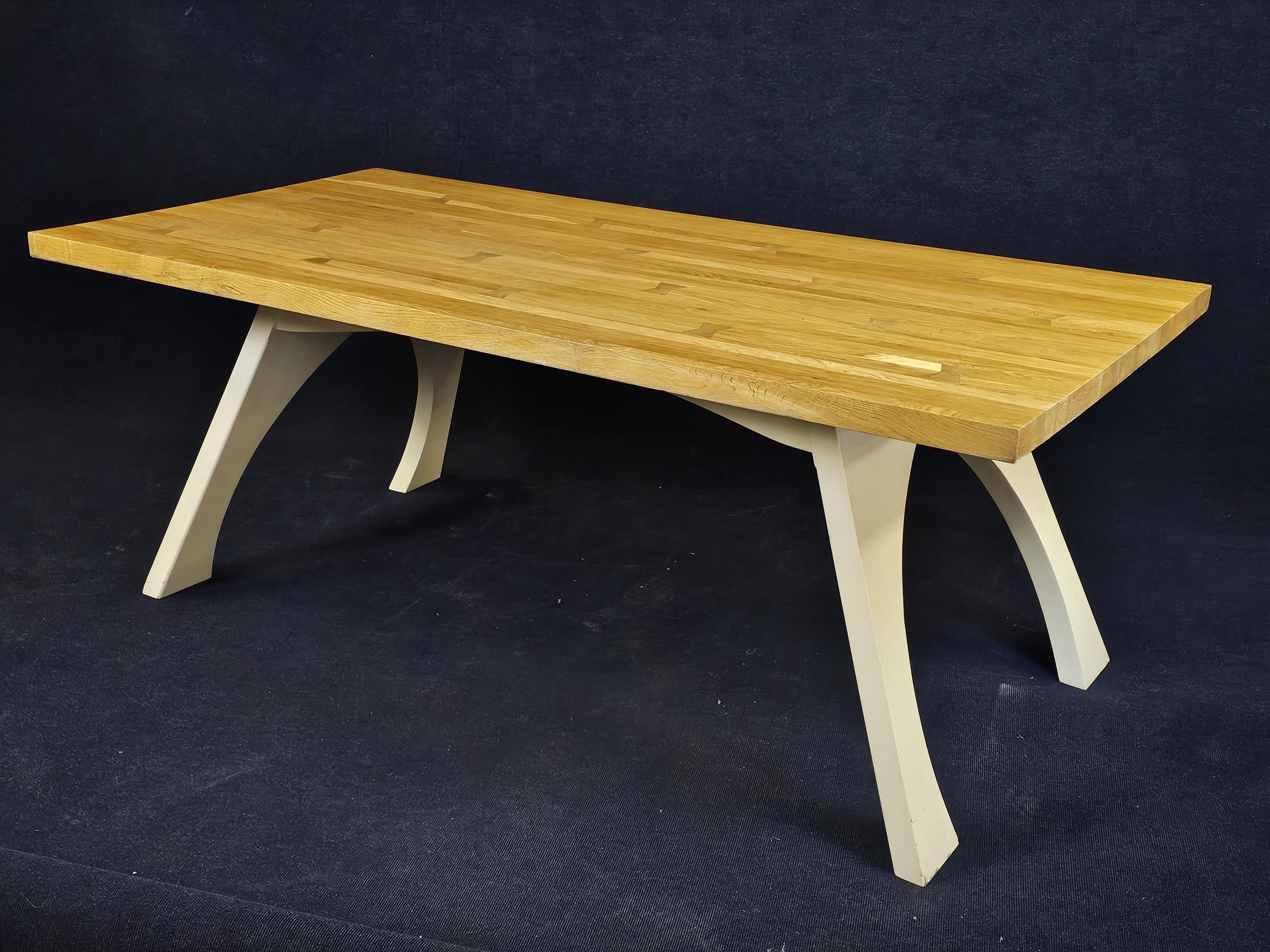 Dining table, contemporary oak on painted base. H.72 W.200 D.100cm. - Image 2 of 4