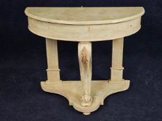 A Victorian distressed painted console table with marble top. (Raised back panel missing as