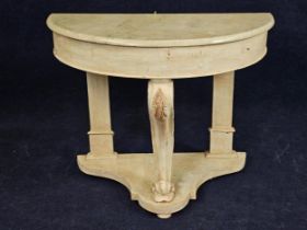 A Victorian distressed painted console table with marble top. (Raised back panel missing as