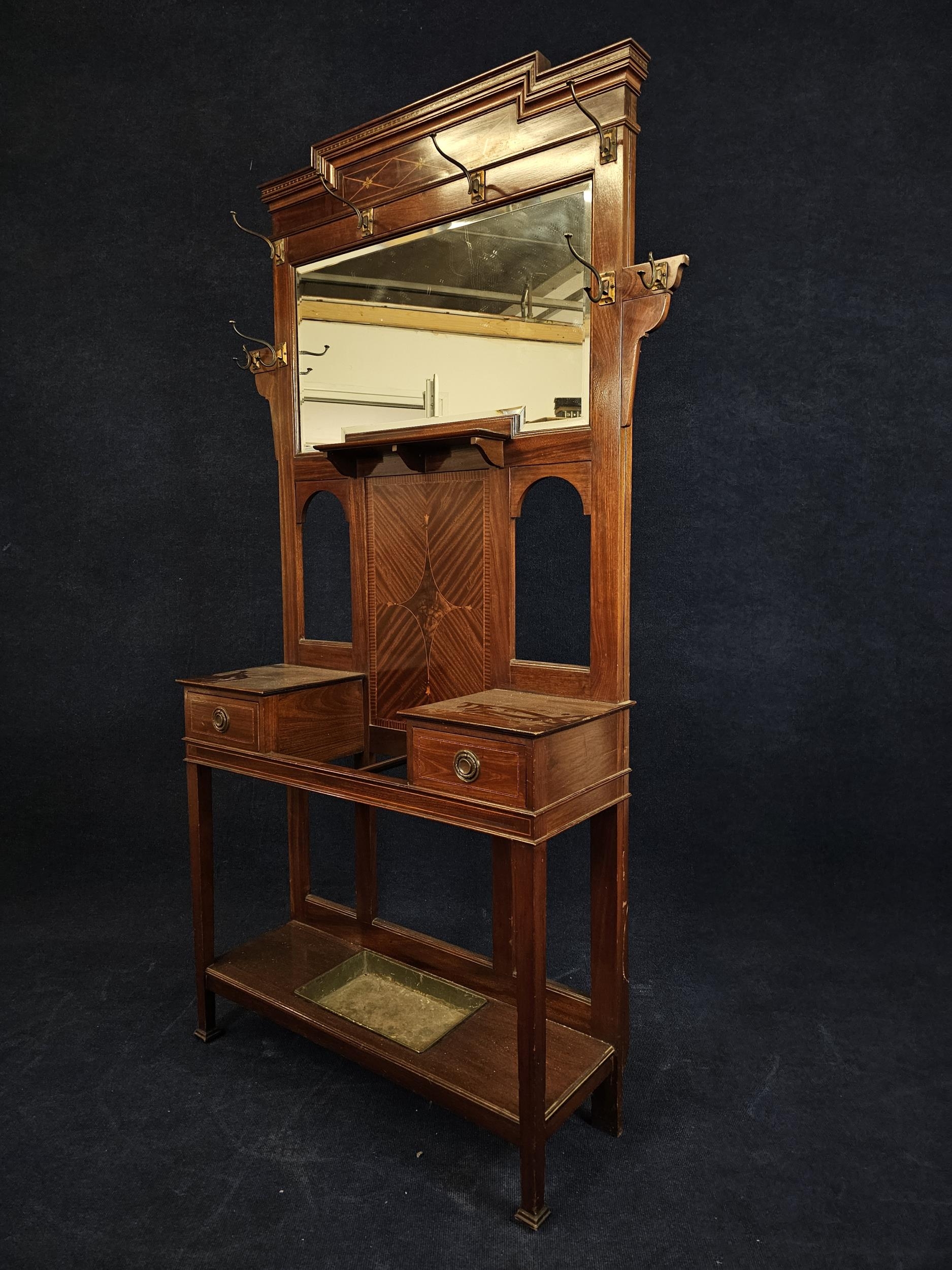 Hallstand, Edwardian mahogany and satinwood inlaid. H.198 W.94 D.30cm. - Image 2 of 5