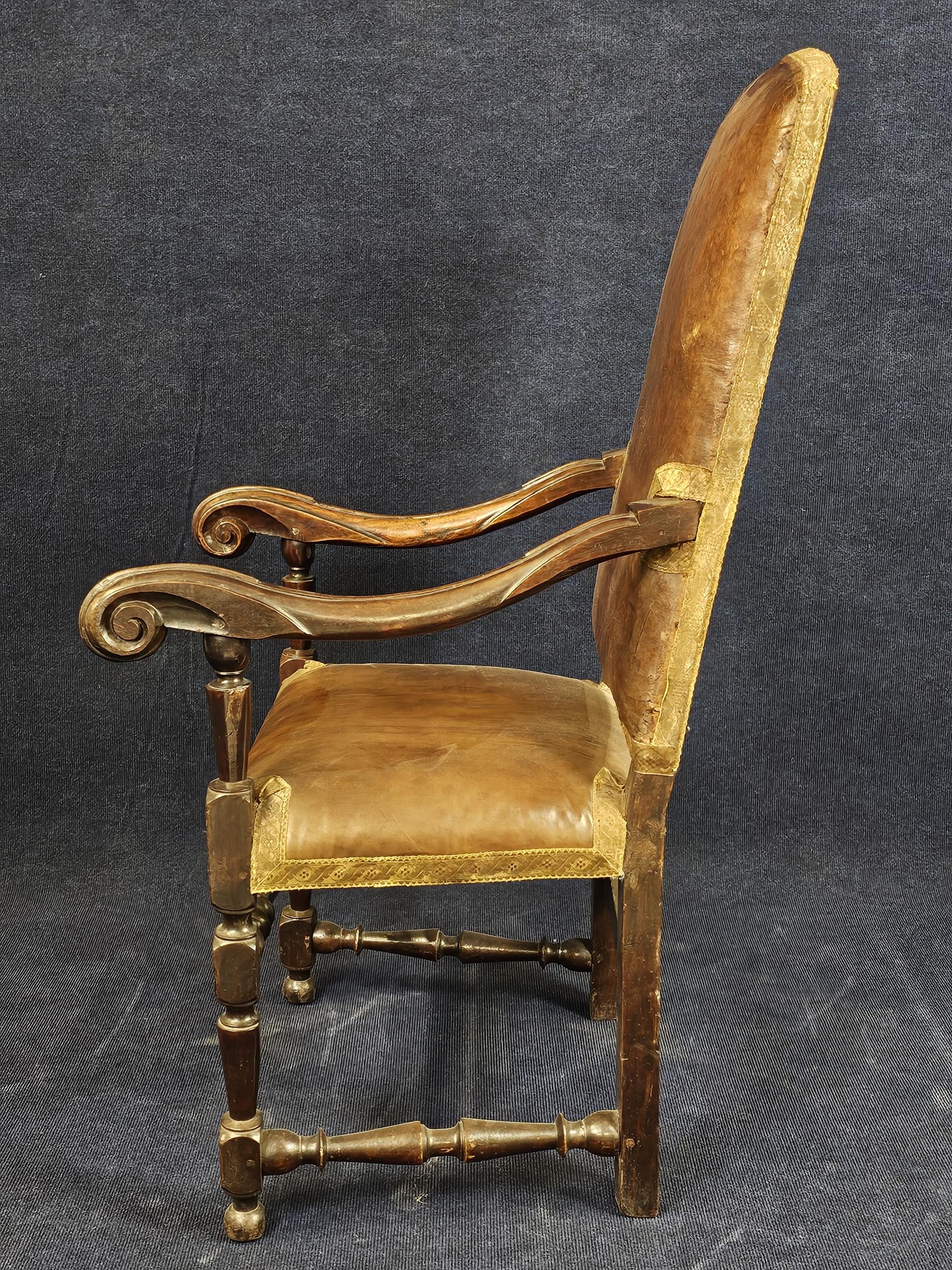 A 19th century Continental carved armchair in leather upholstery. - Image 4 of 6