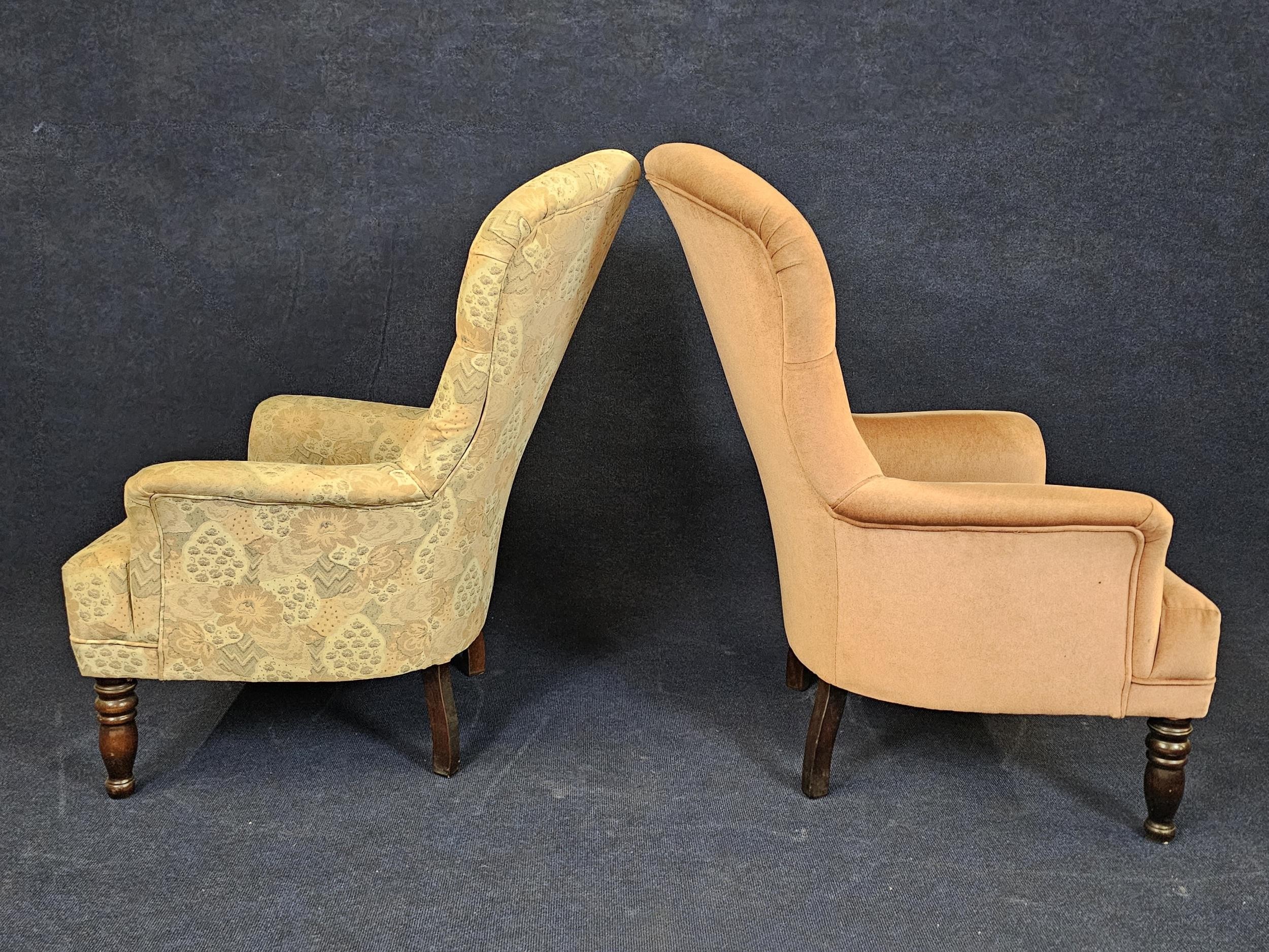A pair of Victorian style armchairs in differing upholstery. - Image 3 of 3