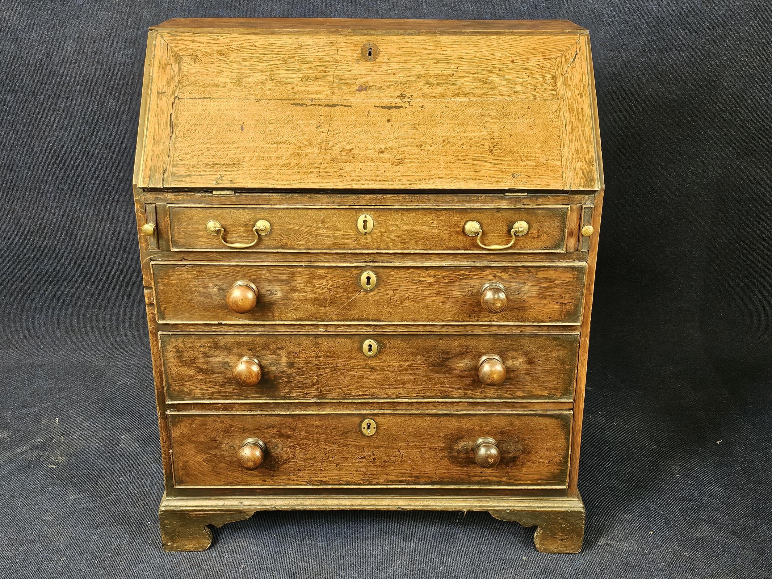 Bureau, 18th century country oak. H.109 W.98 D.42cm.