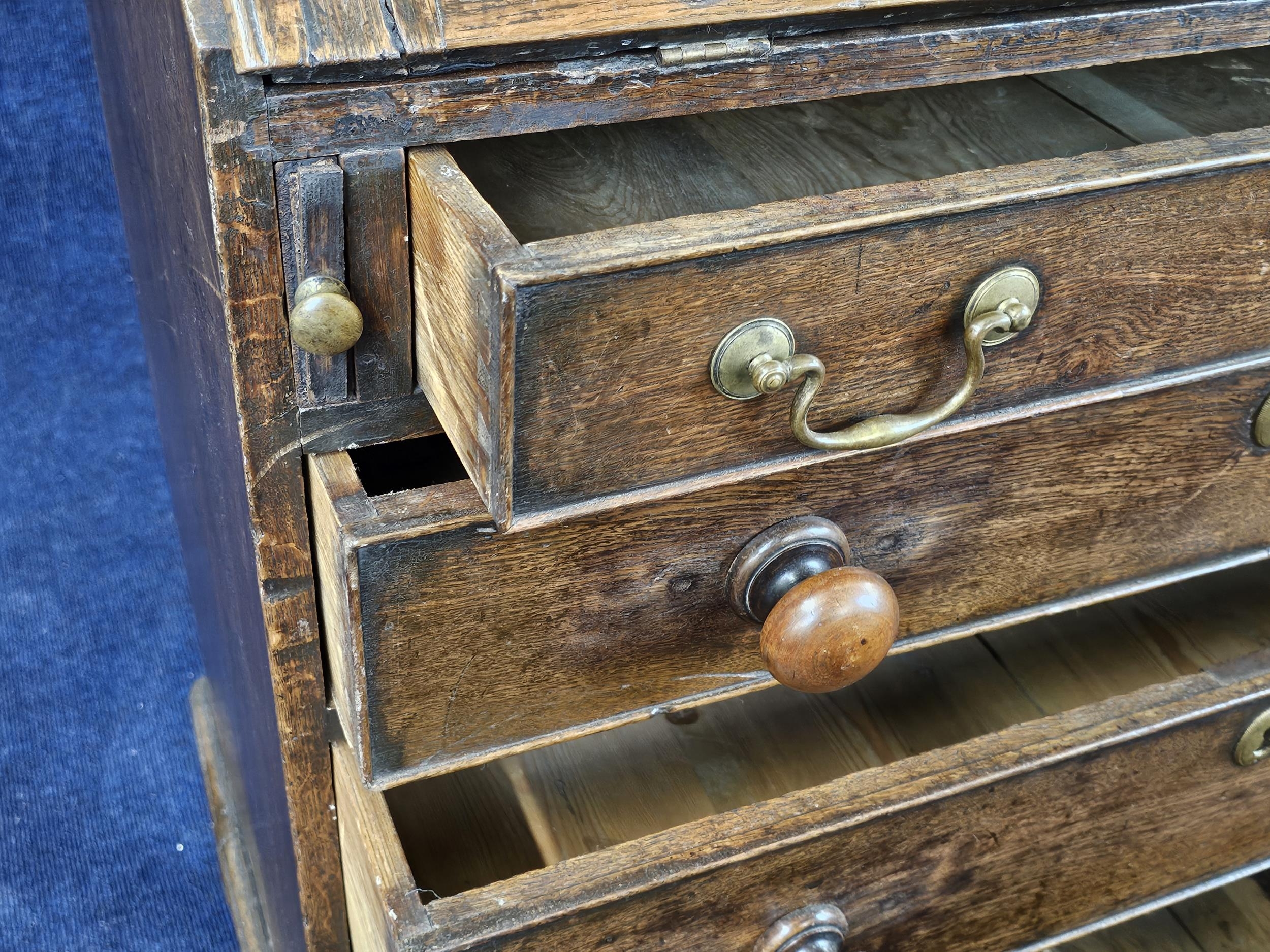 Bureau, 18th century country oak. H.109 W.98 D.42cm. - Image 3 of 6