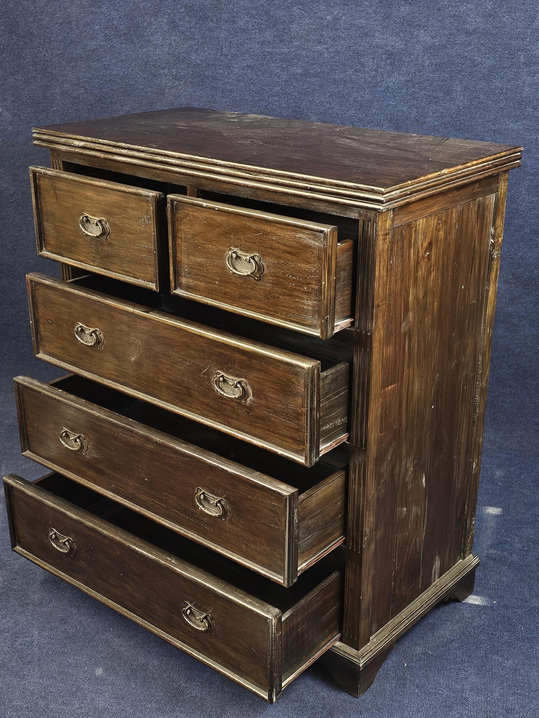 Chest of drawers, 19th century style Indian teak. H.121 L.101 D.56cm. - Image 3 of 3