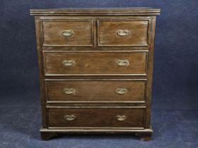 Chest of drawers, 19th century style Indian teak. H.121 L.101 D.56cm.
