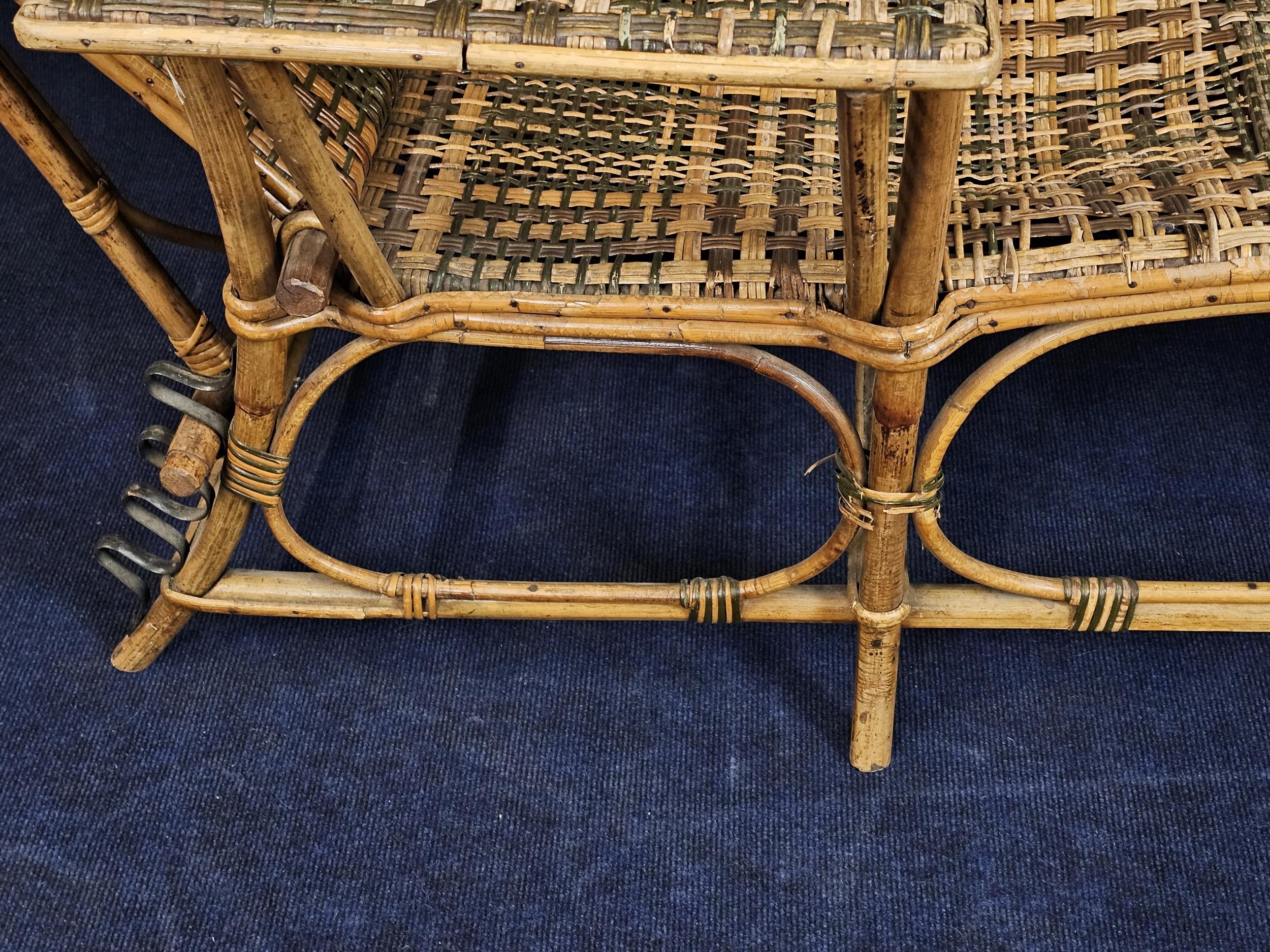 A mid century bamboo and wicker steamer lounger. H.90 W.180 L.78cm. - Image 7 of 9