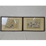 A pair of 19th century hand coloured etchings, Mr B mastheaded and another, framed and glazed. H.