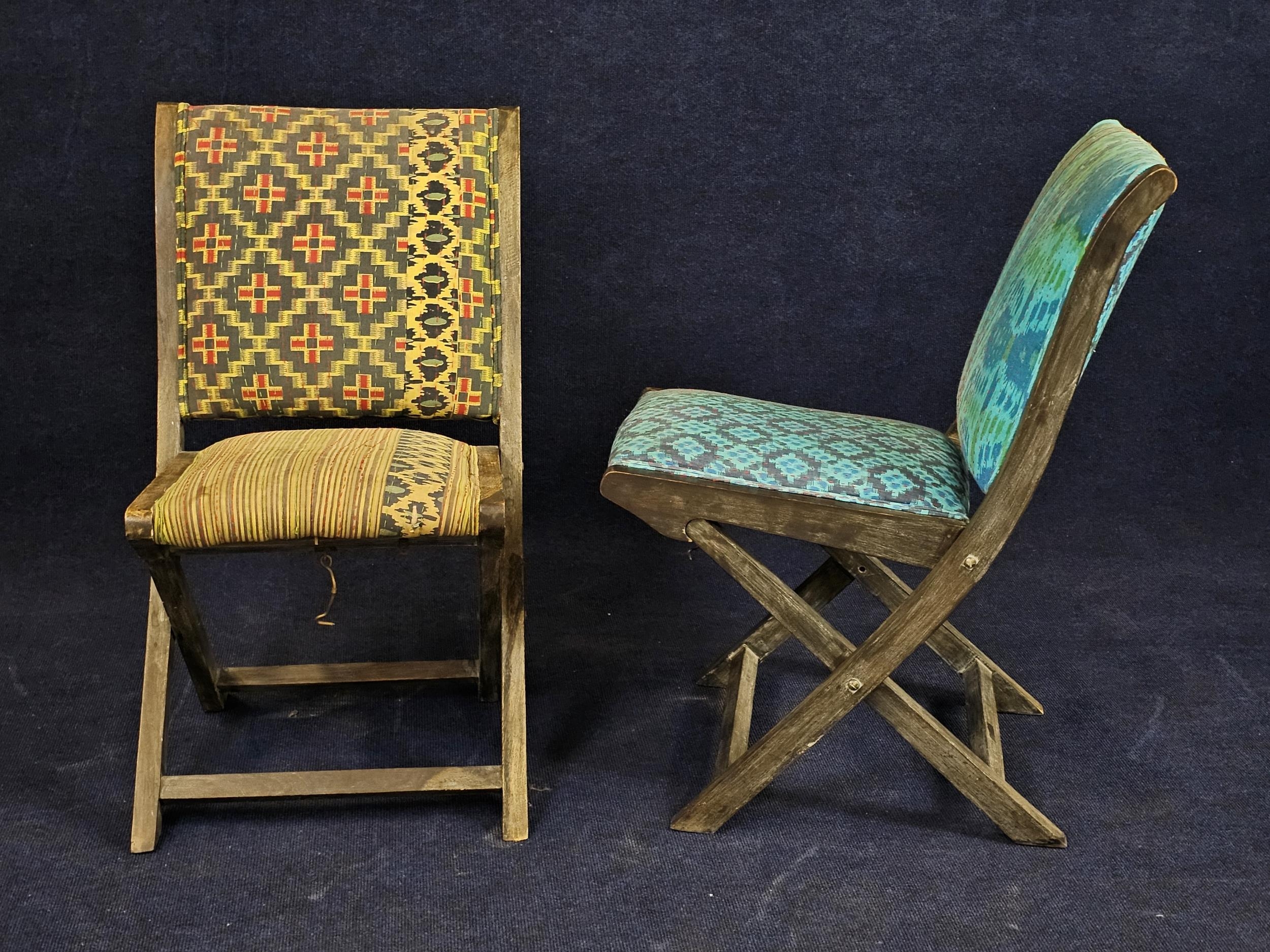 A pair of vintage upholstered folding chairs with teak frames. - Image 2 of 6