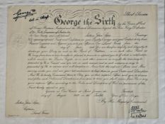 Military Discharge Scroll letter signed and sealed by George VI.