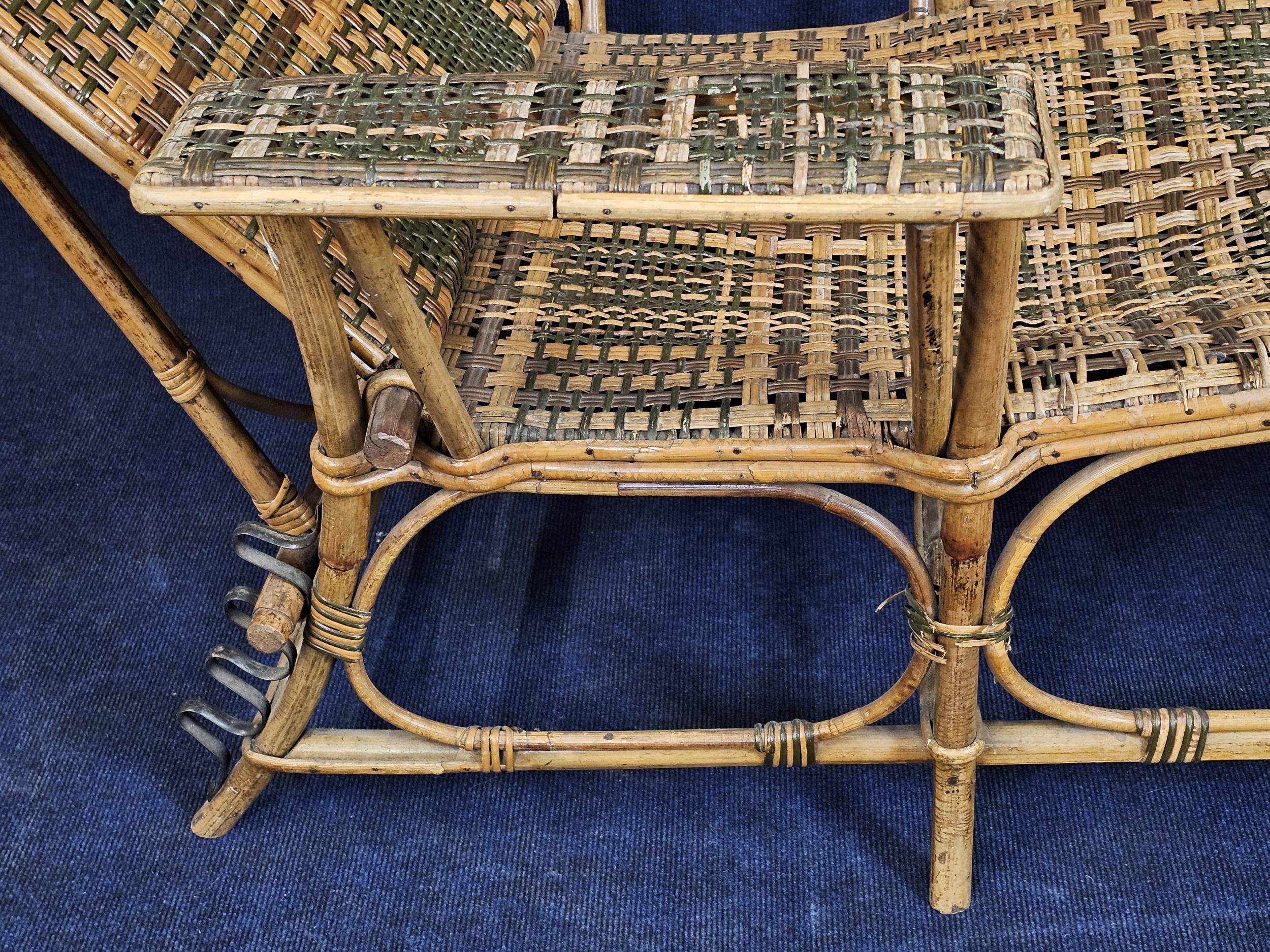 A mid century bamboo and wicker steamer lounger. H.90 W.180 L.78cm. - Image 8 of 9