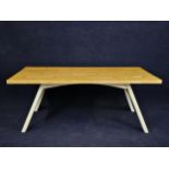 Dining table, contemporary oak on painted base. H.72 W.200 D.100cm.