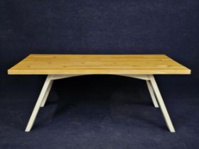 Dining table, contemporary oak on painted base. H.72 W.200 D.100cm.