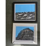 Two framed oils on canvas, abstract compositions by the same hand. H.61 W.74cm.