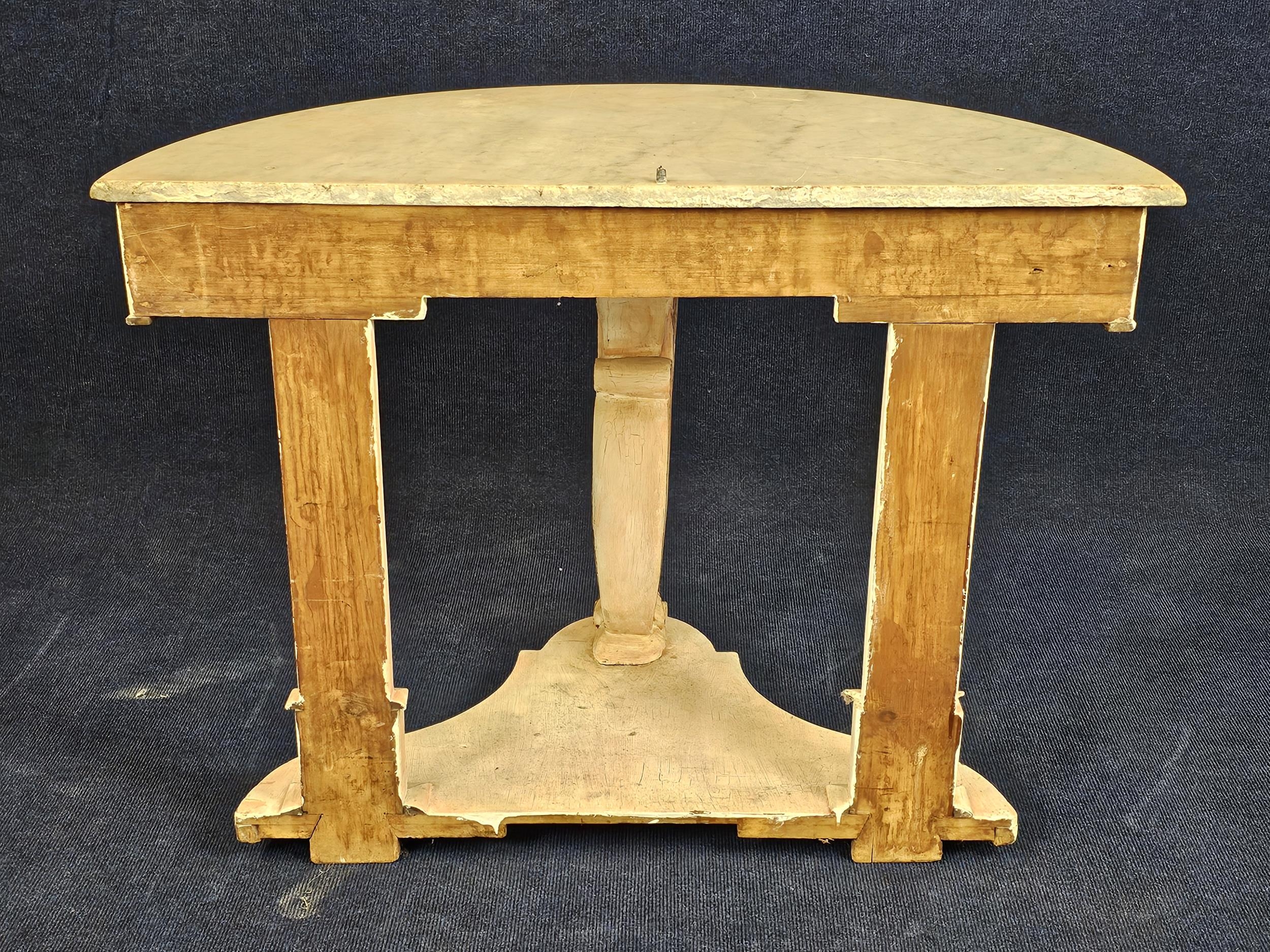 A Victorian distressed painted console table with marble top. (Raised back panel missing as - Image 4 of 5