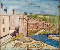 John Winwood, 20th Century, oil on board of Mousehole, Cornwall. Signed and dated 1955. Framed.