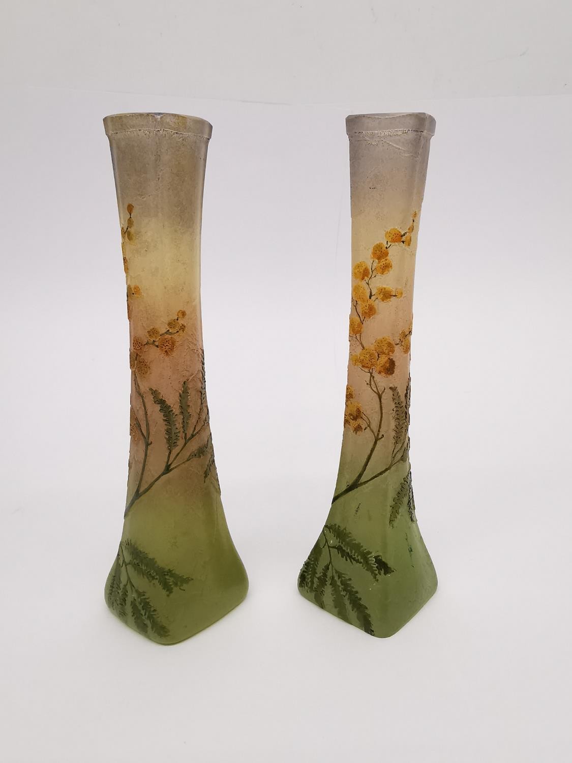 François-Théodore Legras (1839 - 1916), a pair of early 20th century French 'Mimosa' pattern glass - Image 5 of 9
