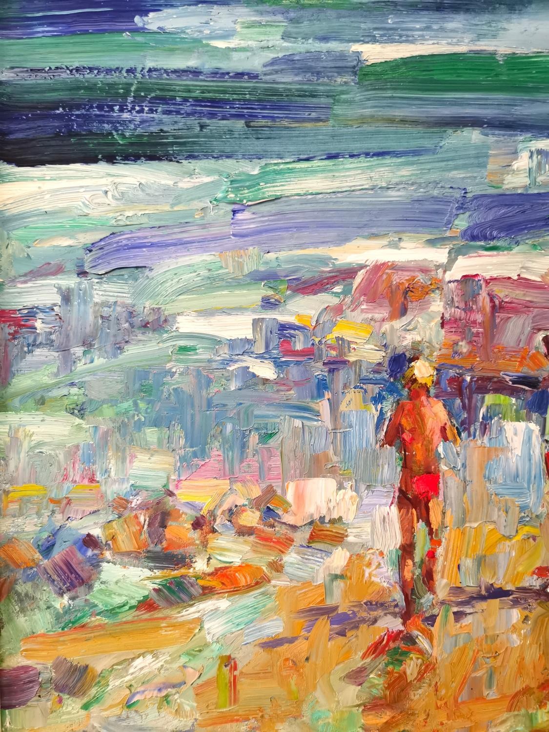 Ken Moroney, British, (1949 - 2018), oil on board, children playing at the beach. Signed. L.67 H. - Image 6 of 8