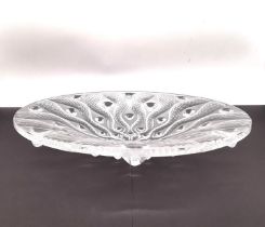 A late 20th century Lalique moulded and frosted glass 'Serpent' large bowl, moulded with serpents,