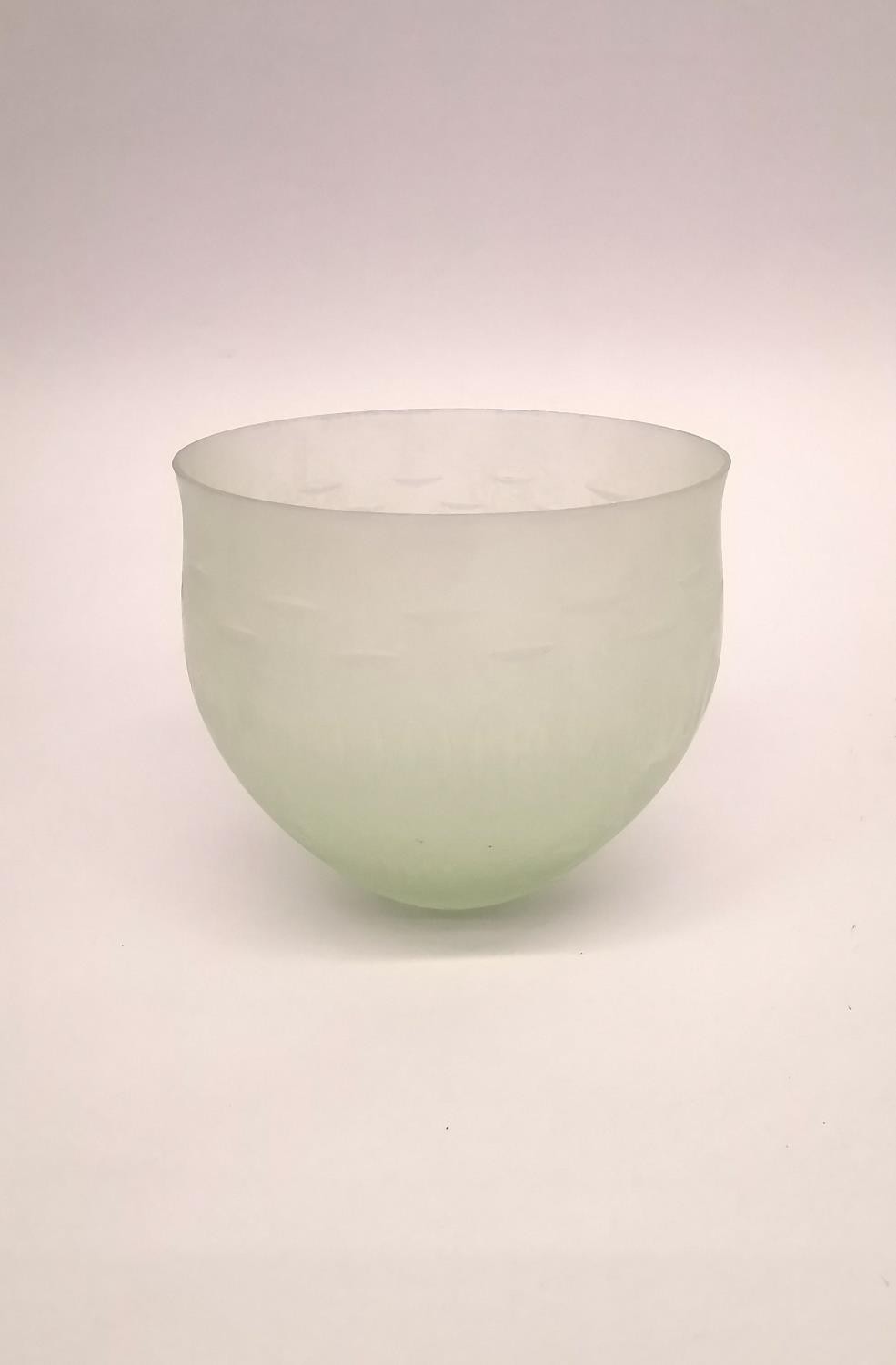 A CCAA Glasgalerie RGM/RCM glass roman replica frosted bowl with green hue fading to opaque with - Image 3 of 10