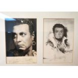 Four 1950's framed and glazed signed black and white photographs of actors, one paired up with a