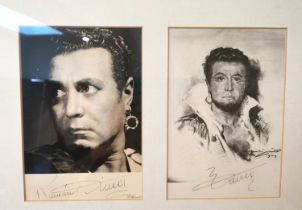 Four 1950's framed and glazed signed black and white photographs of actors, one paired up with a