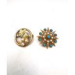 A Victorian 9ct yellow gold gold seed pearl and turquoise set star brooch/pendant along with a