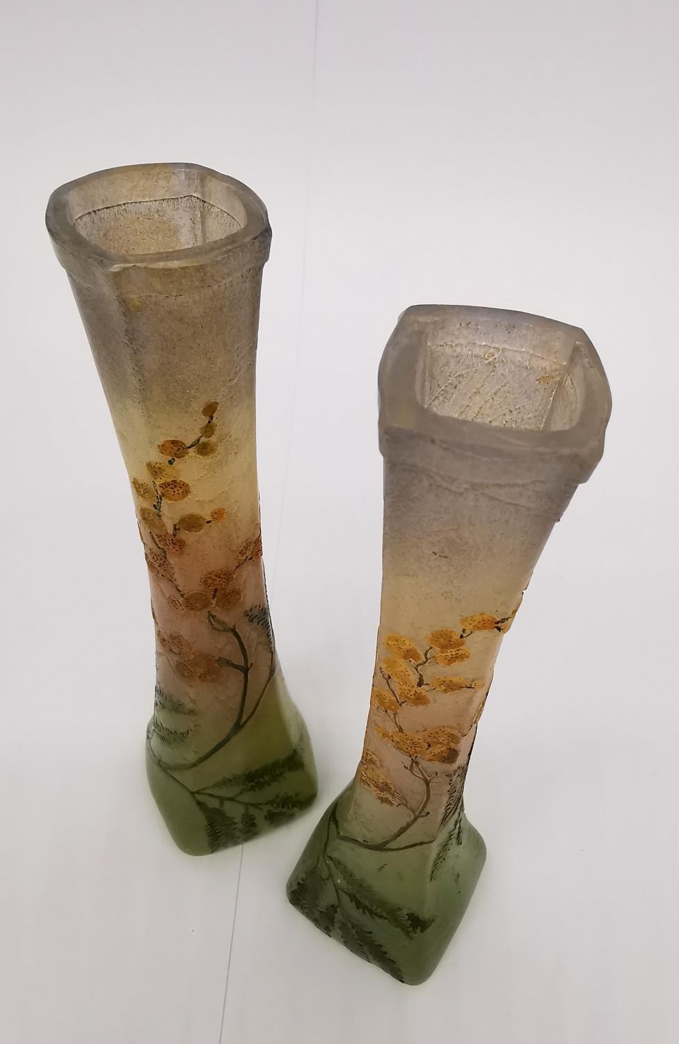 François-Théodore Legras (1839 - 1916), a pair of early 20th century French 'Mimosa' pattern glass - Image 9 of 9