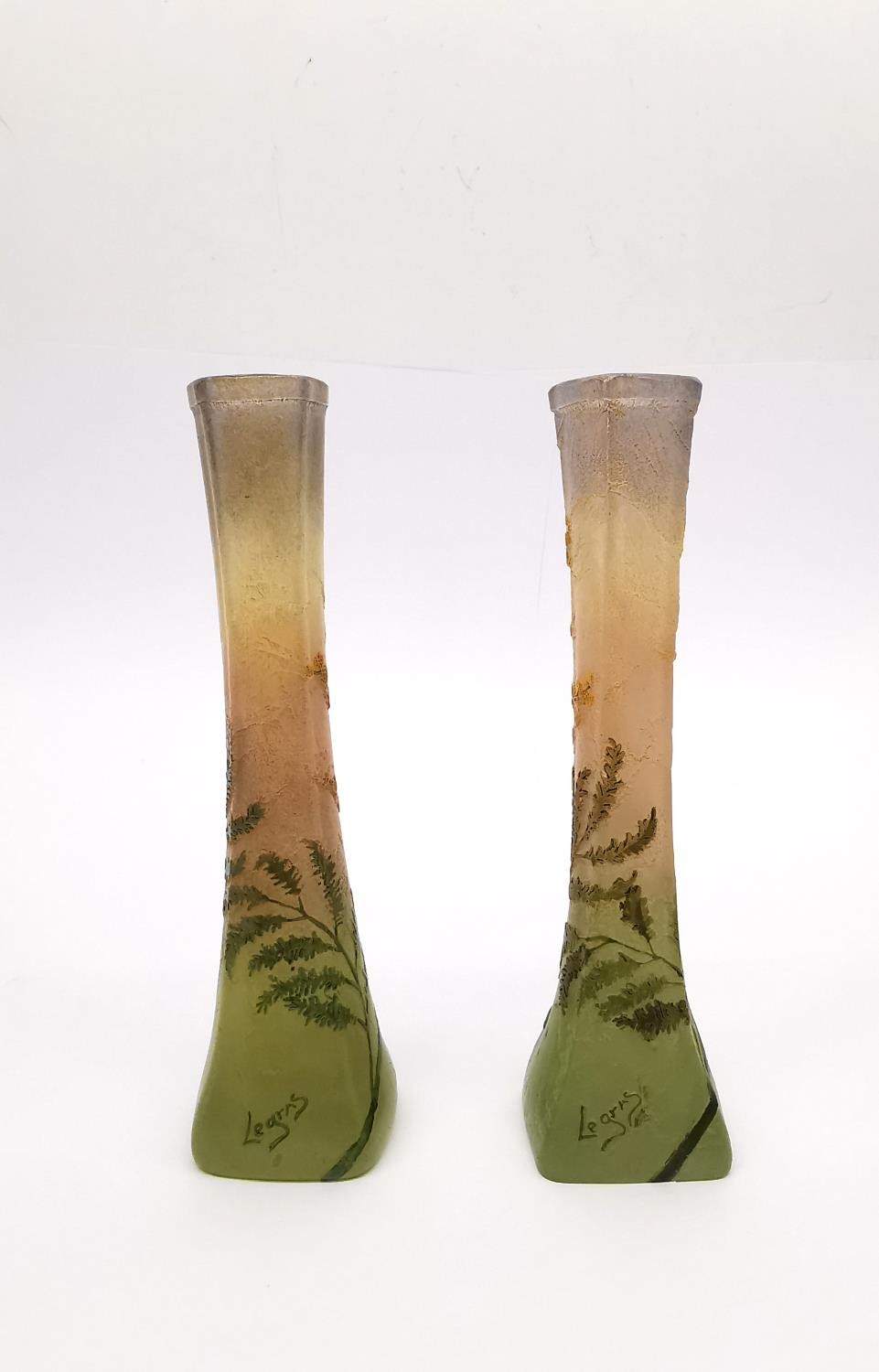 François-Théodore Legras (1839 - 1916), a pair of early 20th century French 'Mimosa' pattern glass - Image 3 of 9