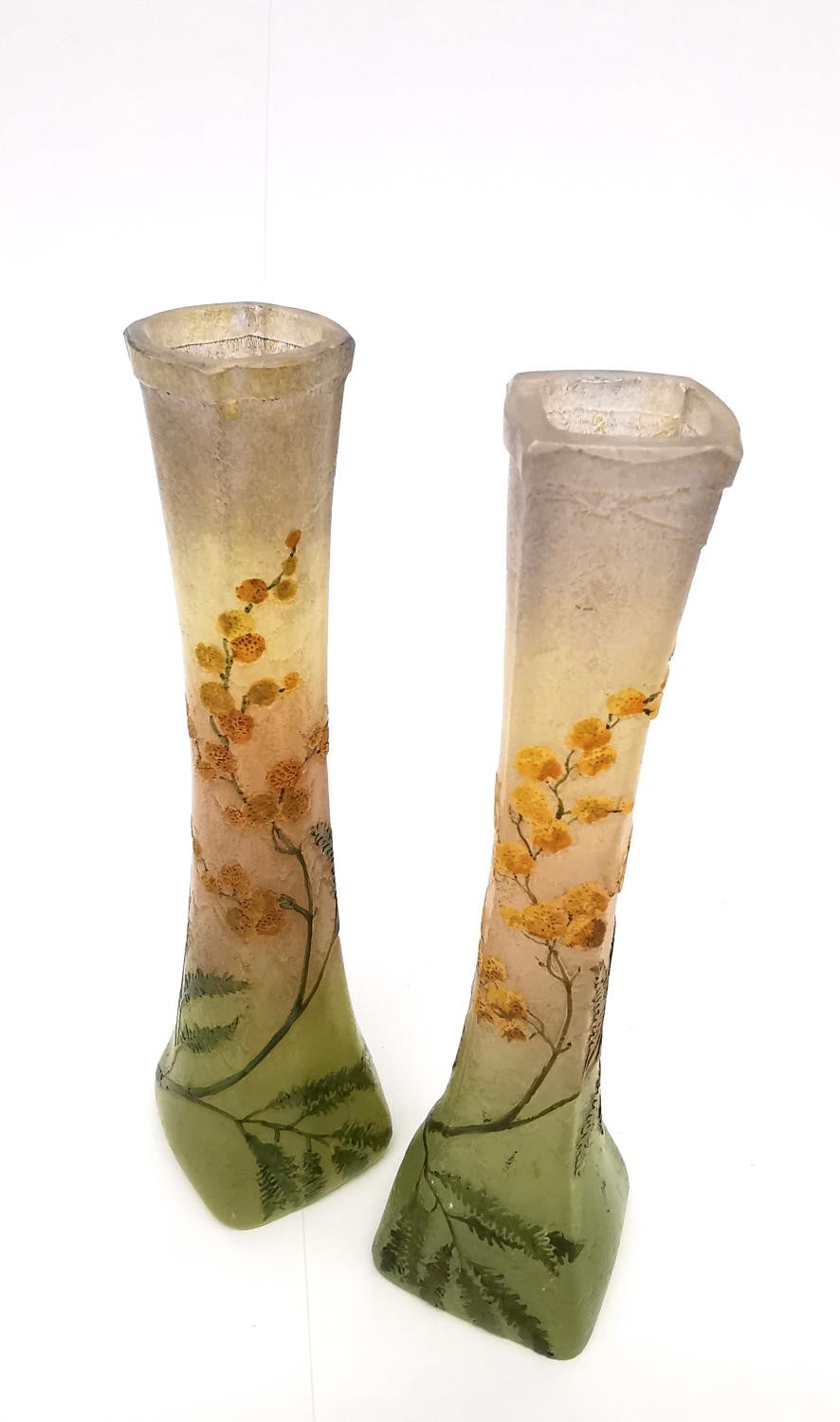 François-Théodore Legras (1839 - 1916), a pair of early 20th century French 'Mimosa' pattern glass - Image 8 of 9